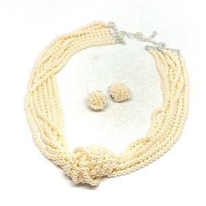 Cluster of Pearls Jewelry Set - Earrings Necklace